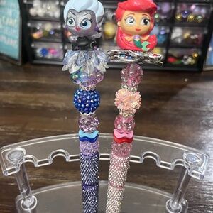 Beaded Character Pens with Blue and Pink Accents